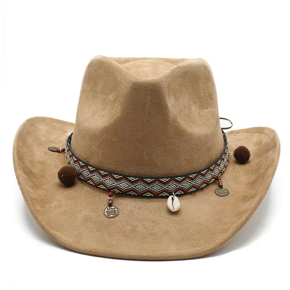 Unisex Cowboy Hats Western Caps For Women And Men Suede 57-58cm Decorative Shells Braided Straps Retro Design Jazz Style NZ0125