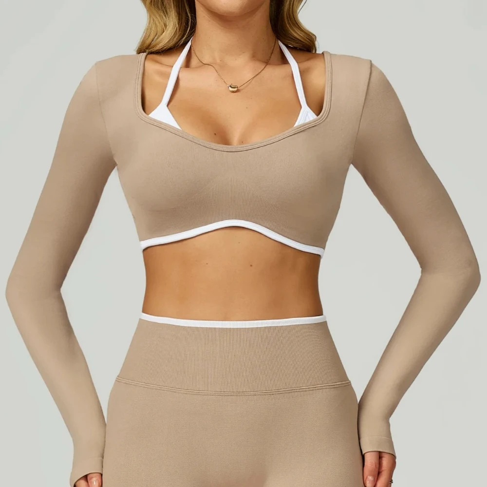 

Seamless Yoga Long Sleeved Quick Dry T-Shirt Women Gym Top Women Fitness Sports Crop Top Ribbed Female Long Sleeve Yoga Clothing
