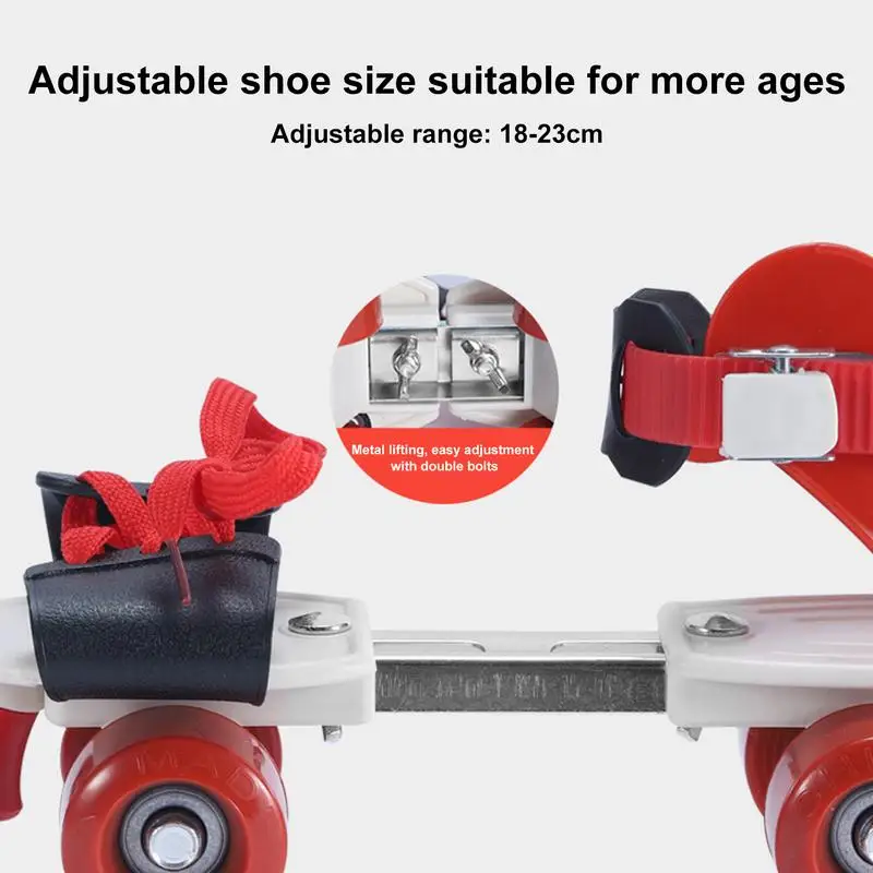 Kids Double-row Inline Roller Skates Portable Adjustable Elastic Skating Shoes PVC Double-shoe Brakes Safe Auxiliary Wheel Skate