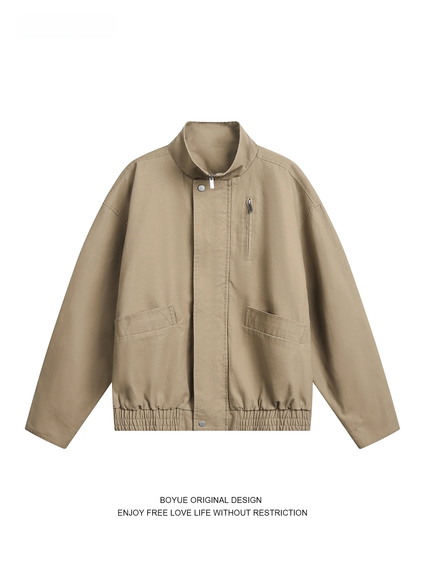 

Boyue Japanese Sle Pure Cotton Stand Collar Outerwear Casual Workwear ex Pilot Jaet Loose Fit Simple Design Long Sve