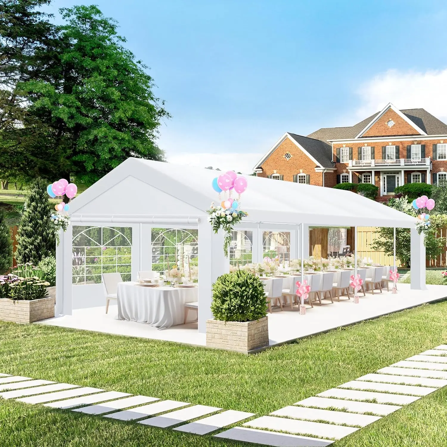 

10x30 FT Party Tent Heavy Duty, Large Outdoor Wedding Tents for Parties with 8 Sidewalls & Built-in Sandbags,Windproof