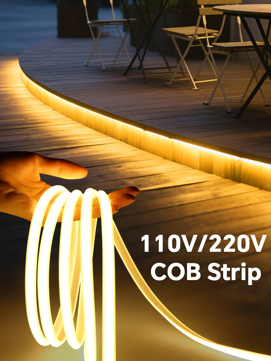 220V 110V Waterproof COB Pure Silicone Tube LED Strip Light 1M-35M Outdoor Lighting String For Garden Yard Christmas Decoration