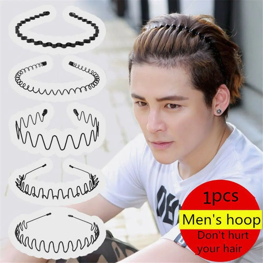 Fashion Black Metal Waved Style Sports Hairband Solid Unisex Hair Band Casual Adult Headwear