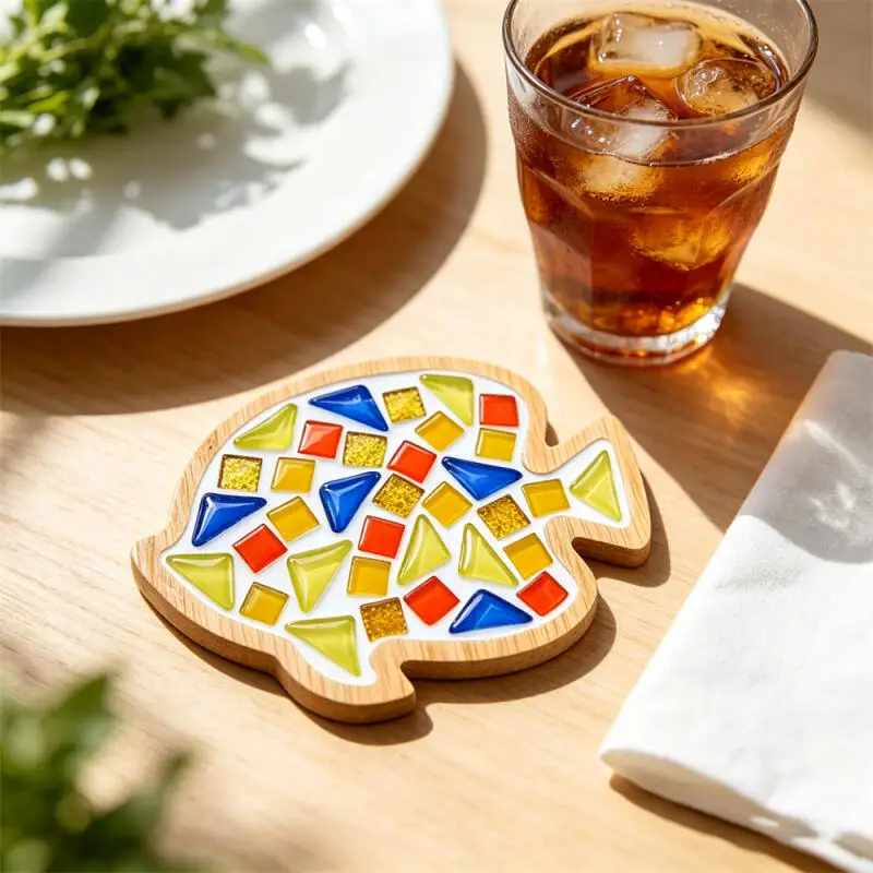 Marine Animal Mosaic Coaster Bamboo Base DIY Stress Relief Handmade Cup Mat Crafts Home Decor Adults Christmas Birthday Gifts