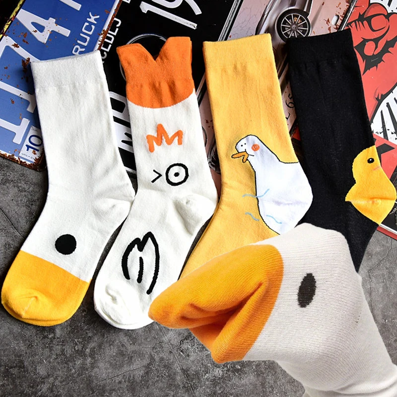 1Pair Cartoon Duck Head Socks Women Cute Kawaii Animal Casual Cotton Goose Stock Female Creative Funny Harajuku Warm Sock