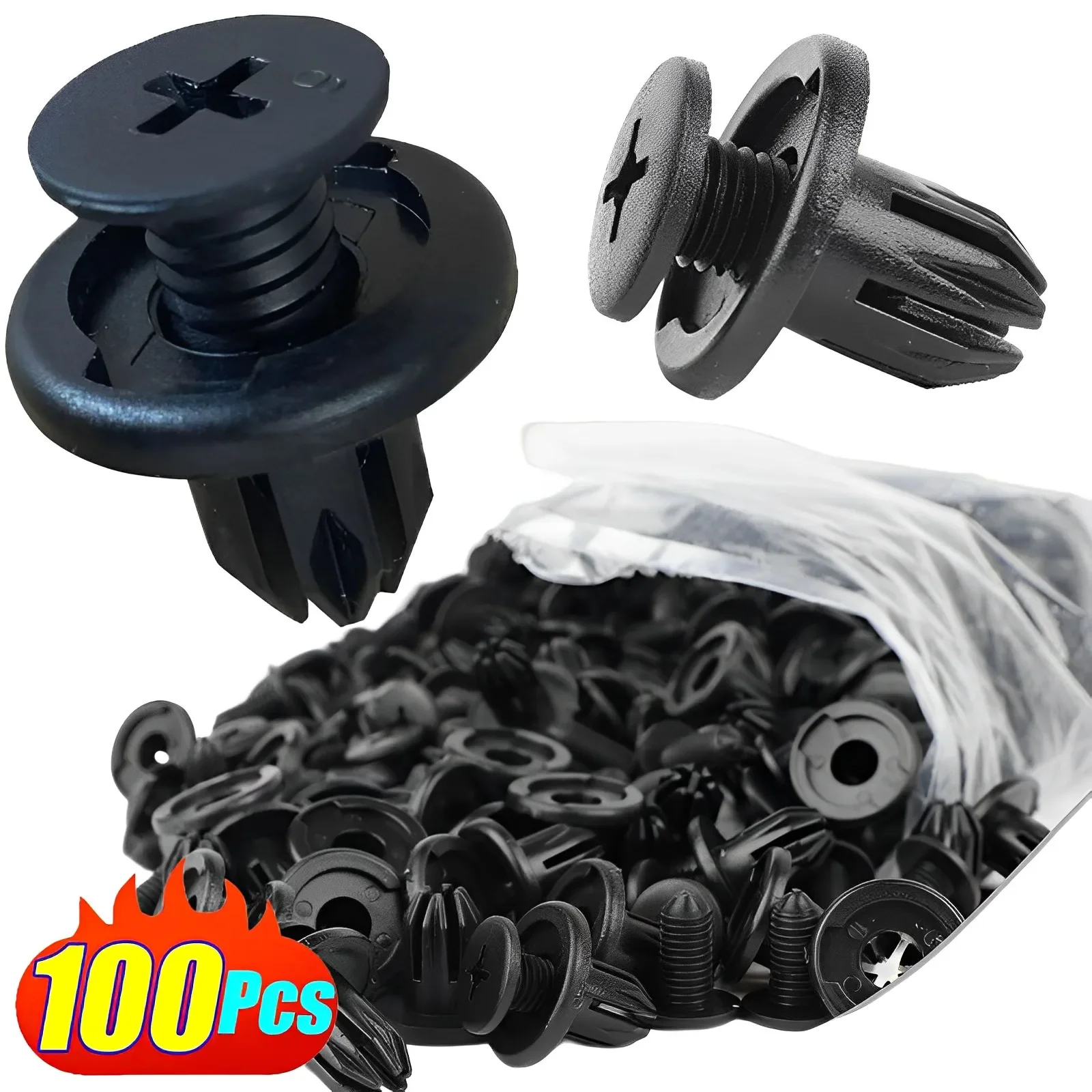 50pcs Universal Car Hole Plastic Rivets Fastener Push Clip Black Bumper Door Trim Panel Retainer Fastener Clip Car Accessories