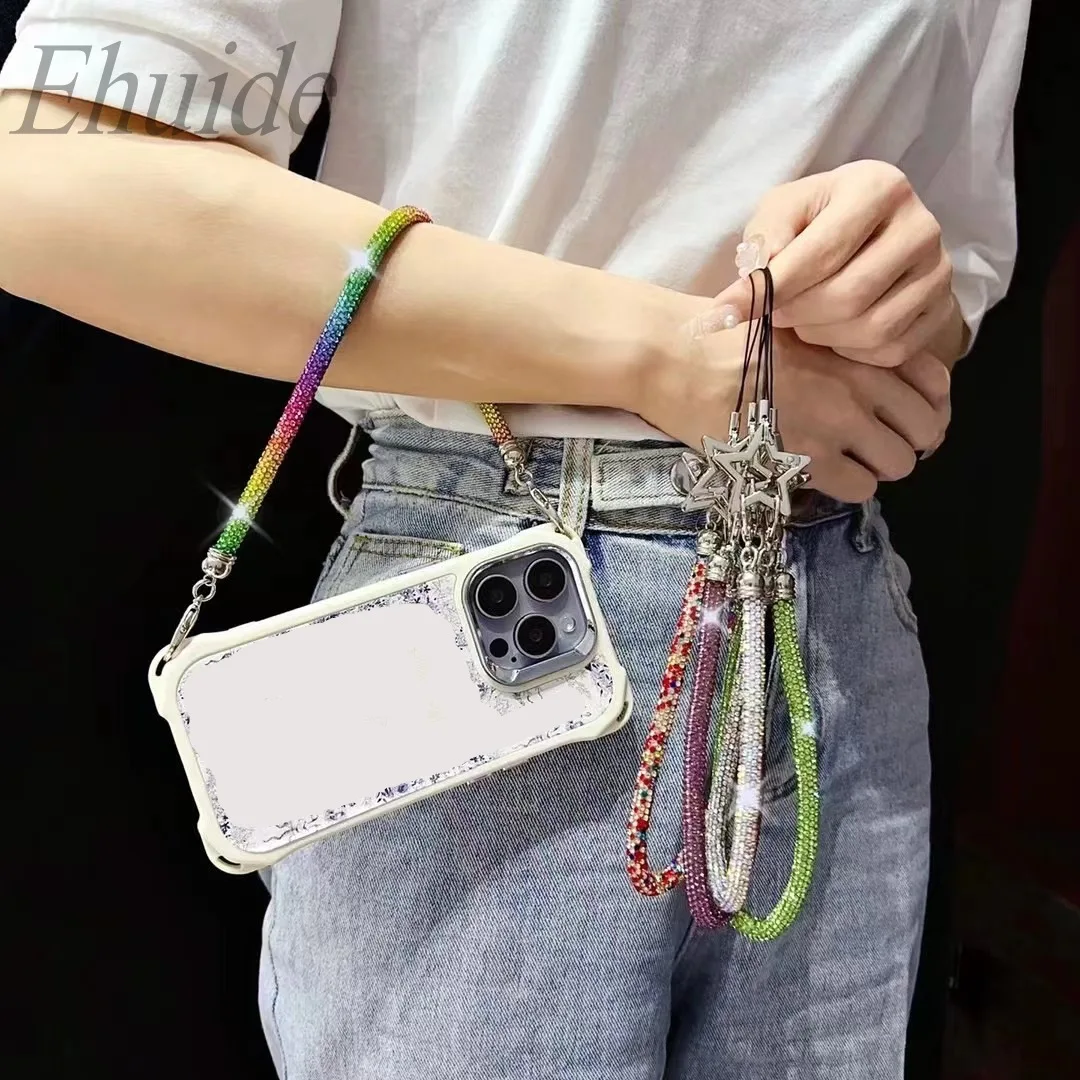 Luxury Short Strap Phone Lanyard Chain Plastic Full Diamond Shining Anti-lost Universal Clip Bag Rope for All Phone Case Cover