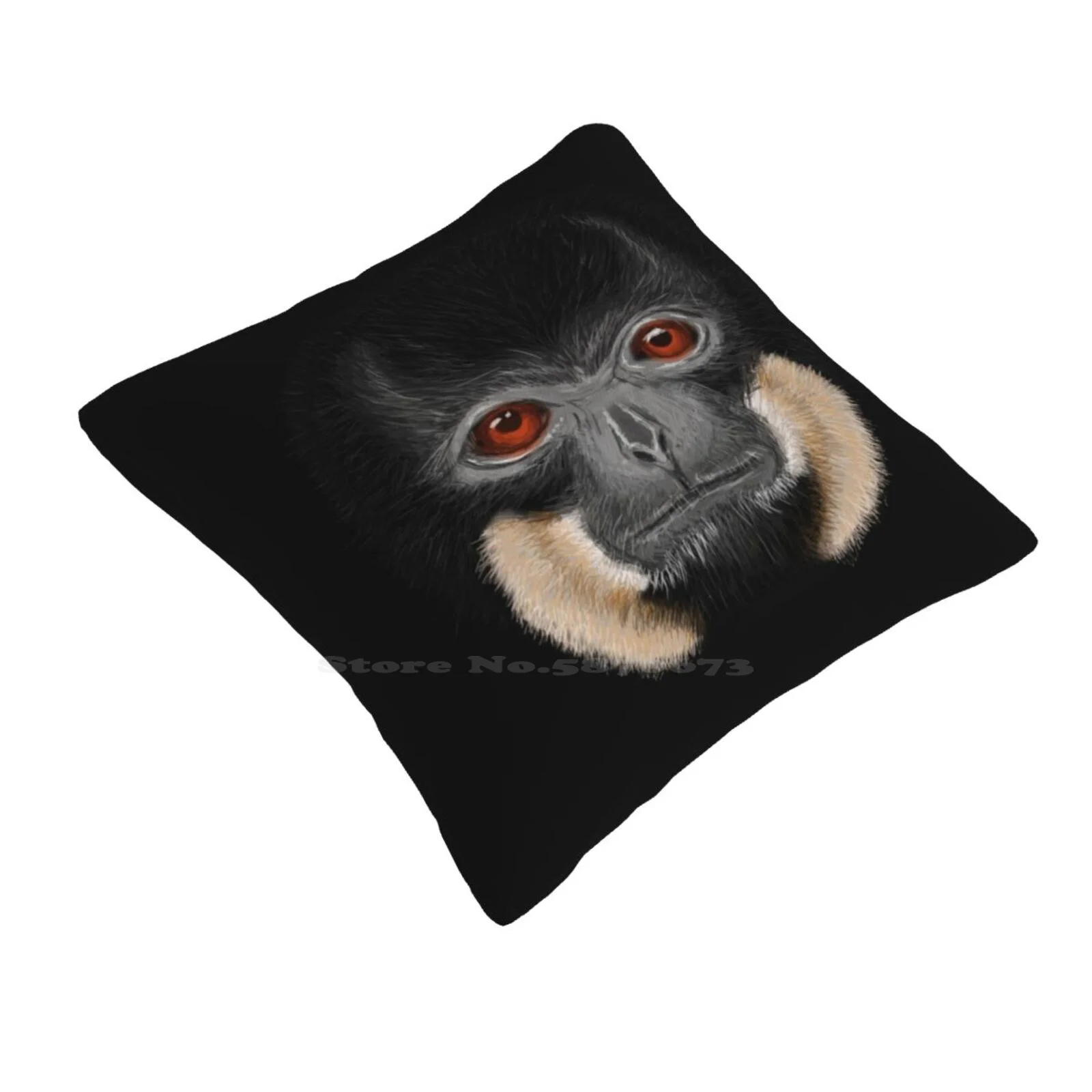 Black Gibbon Monkey Home Sofa Car Waist Throw Pillowcase Monkey Gibbon Black Animal Ape Primate Face Portrait Hylobatidae Eyes