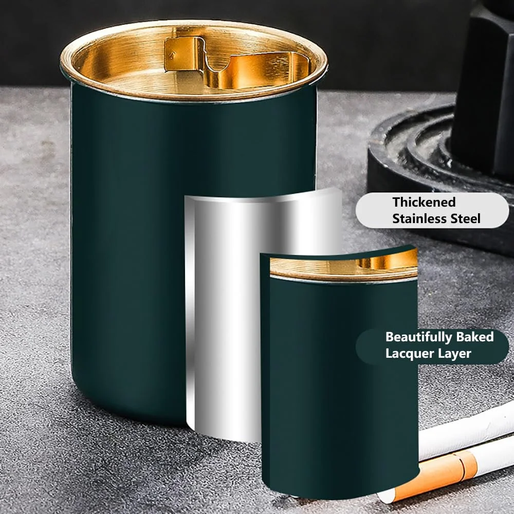 Ashtray Stainless Steel Ashtray With Lid Round Windproof Stainless Steel Smokeless Cigar Ashtray Patio Indoor 1PC