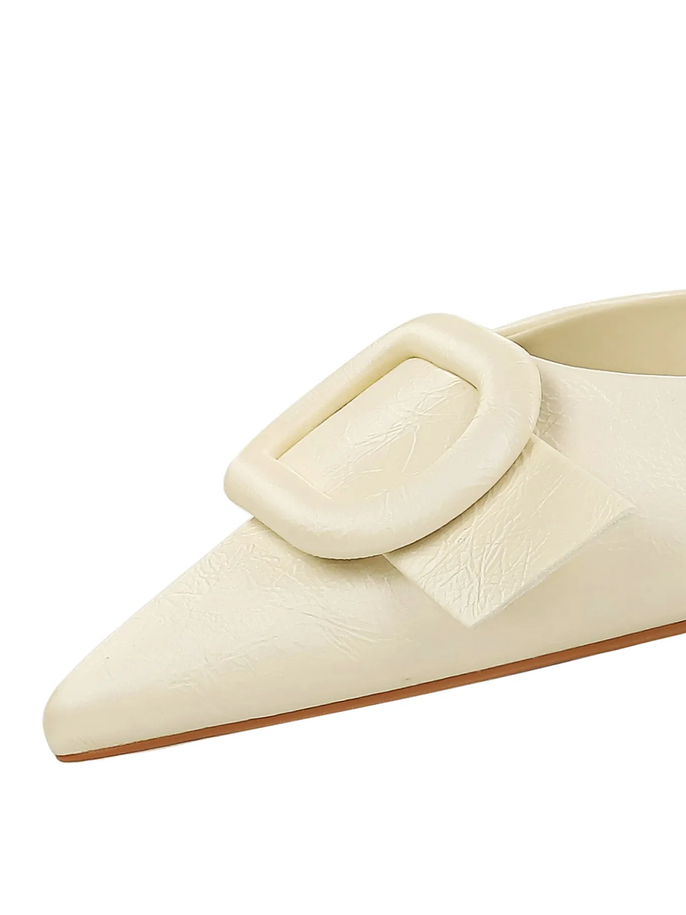 2026 Women's Fresh Style Pointed Toe Stiletto Sandals with Buckle Strap Open Back Ankle Strap, 8cm Heel, Beige, Indoor Casual