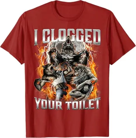 Y2k Gag Alpha Wolves Meme Neuheit T-Shirt Lustiges 'I Clogged Your Toilet' Witziges Alpha Wolf 'Stupid Brainrot' T-Shirt Streetwear Outfit – Detail 8