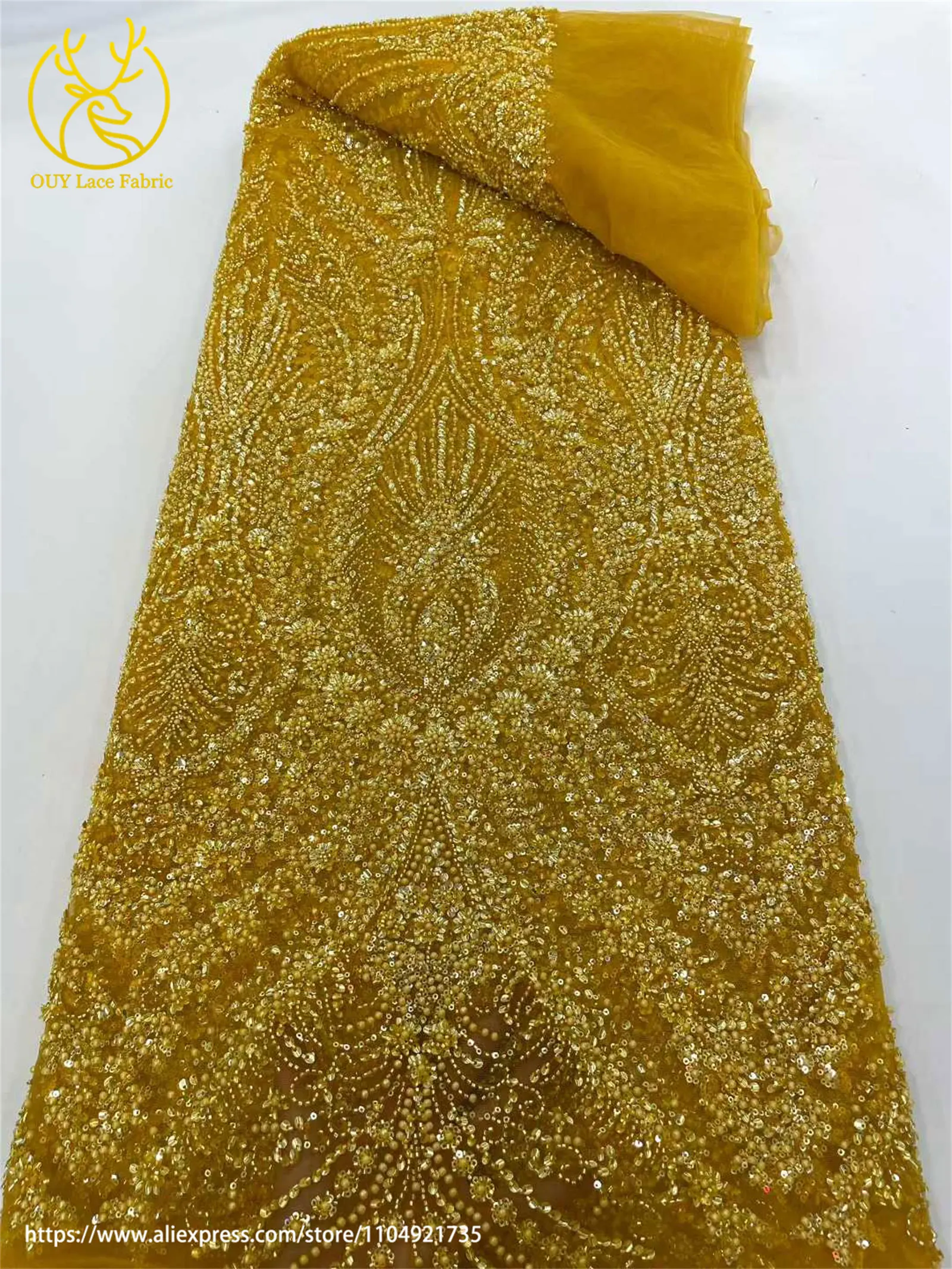 فاخر الأفريقي النيجيري العريس الترتر مطرز أقمشة الدانتيل 2025 الفرنسية الذهب شبكة نسيج الدانتيل لحفل الزفاف فستان الخياطة 5 ياردة