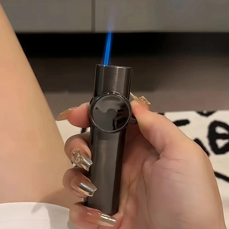 

Новые портативные мужские зажигалки из матового металла, газовые зажигалки с защитой от ветра, синее пламя, электрическое зажигание, подарок для мужчин-курильщиков