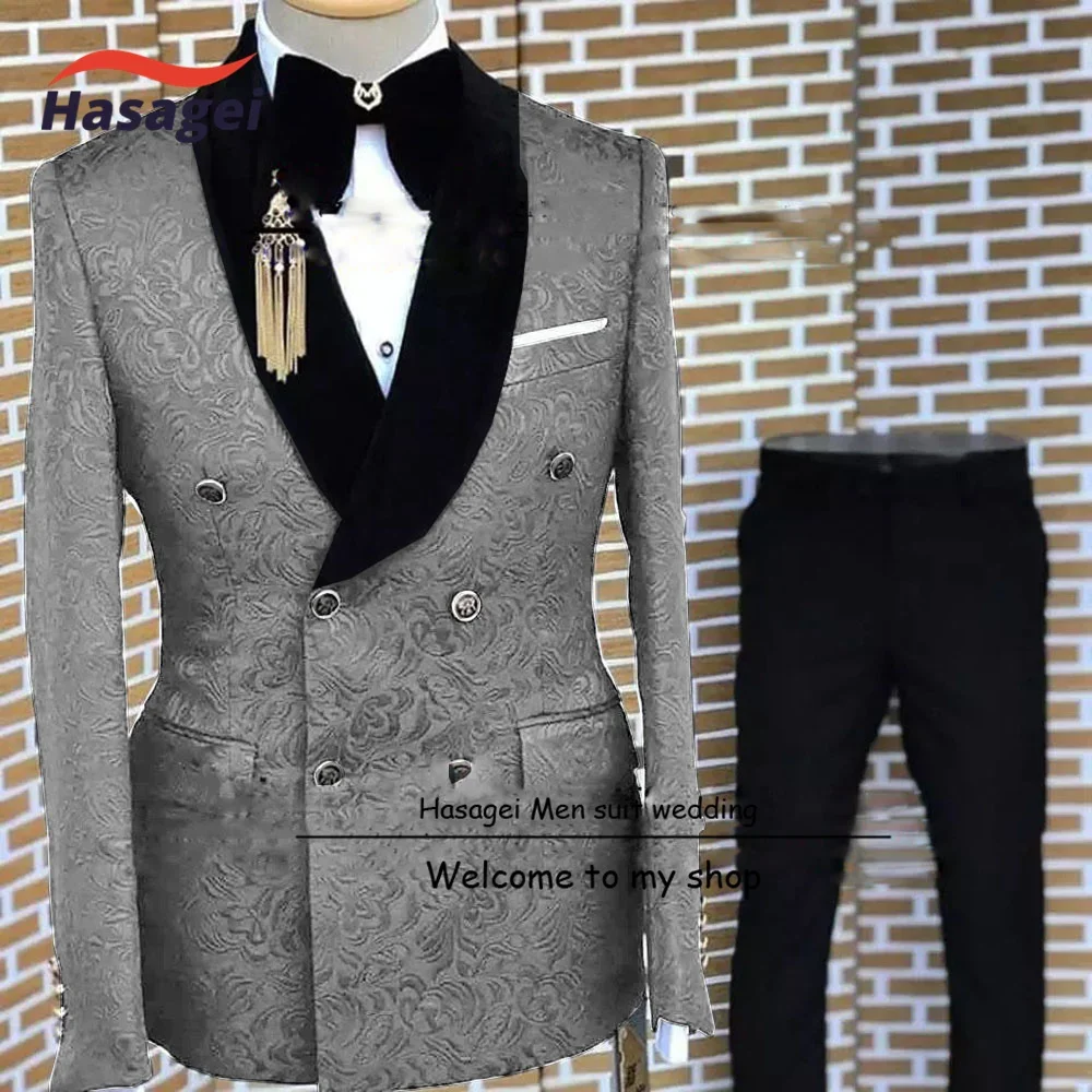 Traje de esmoquin de boda para hombre, chaqueta Floral de novio, pantalones, Blazer de doble botonadura, traje de fiesta Formal, paquete de 2