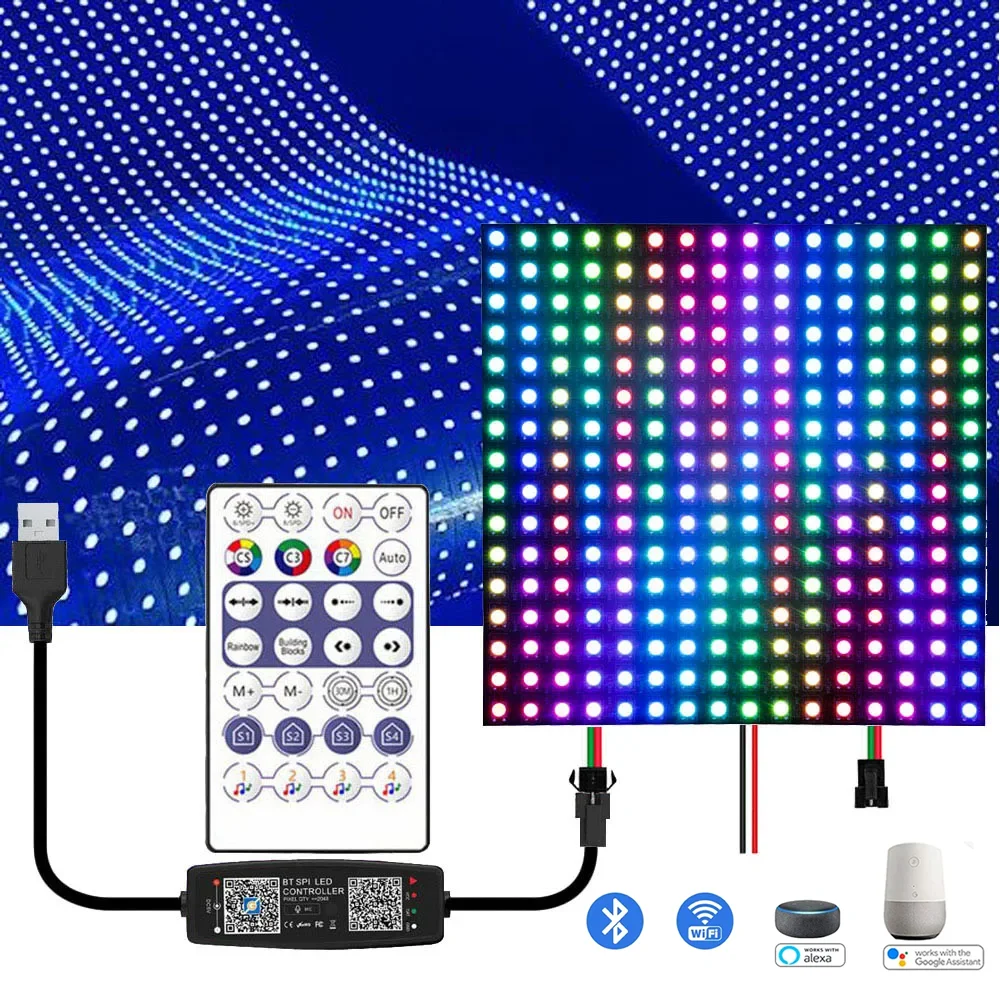 8X8 16X16 8X32 WS2812B مع USB 28 مفاتيح BT وحدة تحكم بالموسيقى بشكل فردي عنونة LED مصباح لوح WS2812 وحدة مصفوفة الشاشة #1