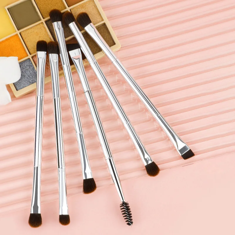 6Silver double-ended makeup brush Eyeshadow Brush, Blending Brush, Eyebrow Brush A dual-purpose brush Eyelash Curling Brush