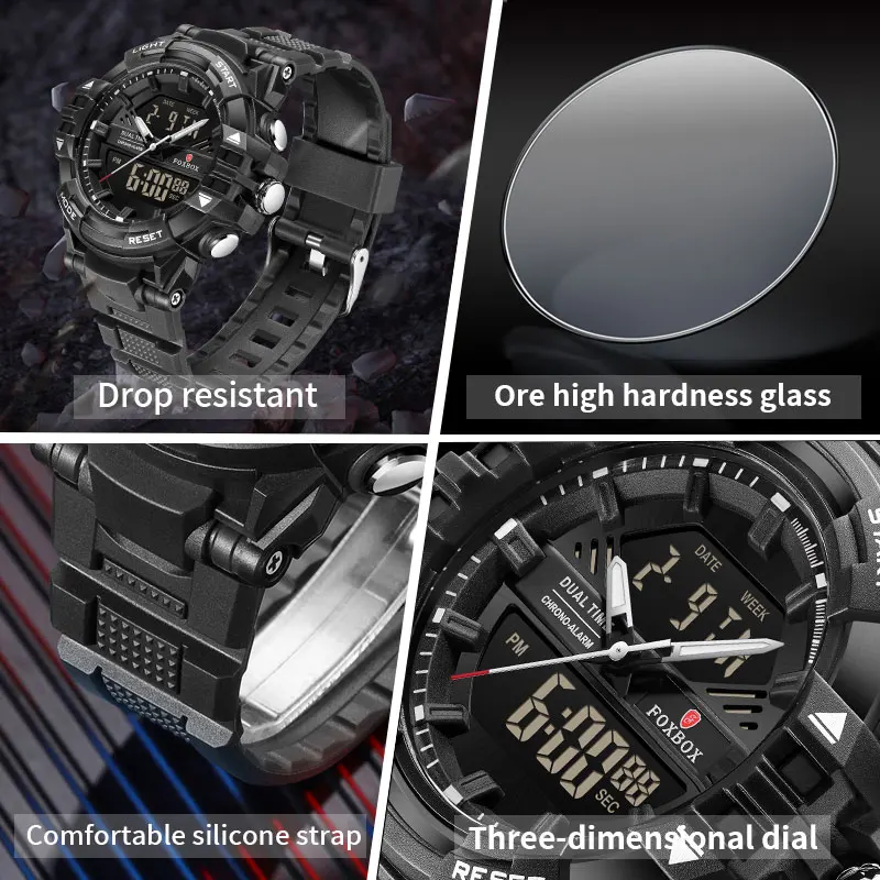 Foxbox LED Digital Men Watch G Style Military Sports Electronic Double Display Date waterproof Quartz Watch Relogio Masculino