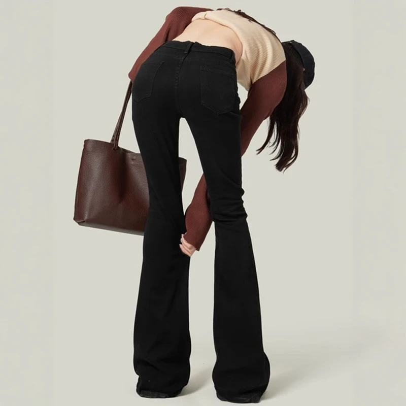 

Slimming High Waist Bell Bottom Jeans Women's Spring Autumn New Style Black Bootcut Pants Casual Cotton Straight Leg Trousers