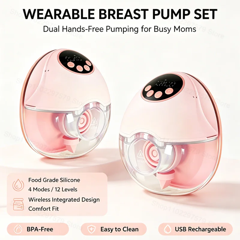Nouvel ensemble de tire-lait portable double, sans fil, mains libres, électrique, sans BPA, en silicone, 4 modes, 12 niveaux de succion, facile à nettoyer