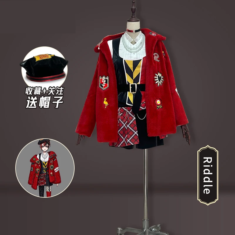 Kostum Cosplay Game Twisted Riddle Pakaian Impian Riddle Sepatu Wig Permainan Peran Riddle Rosehearts untuk Pesta Hallowmas Dewasa