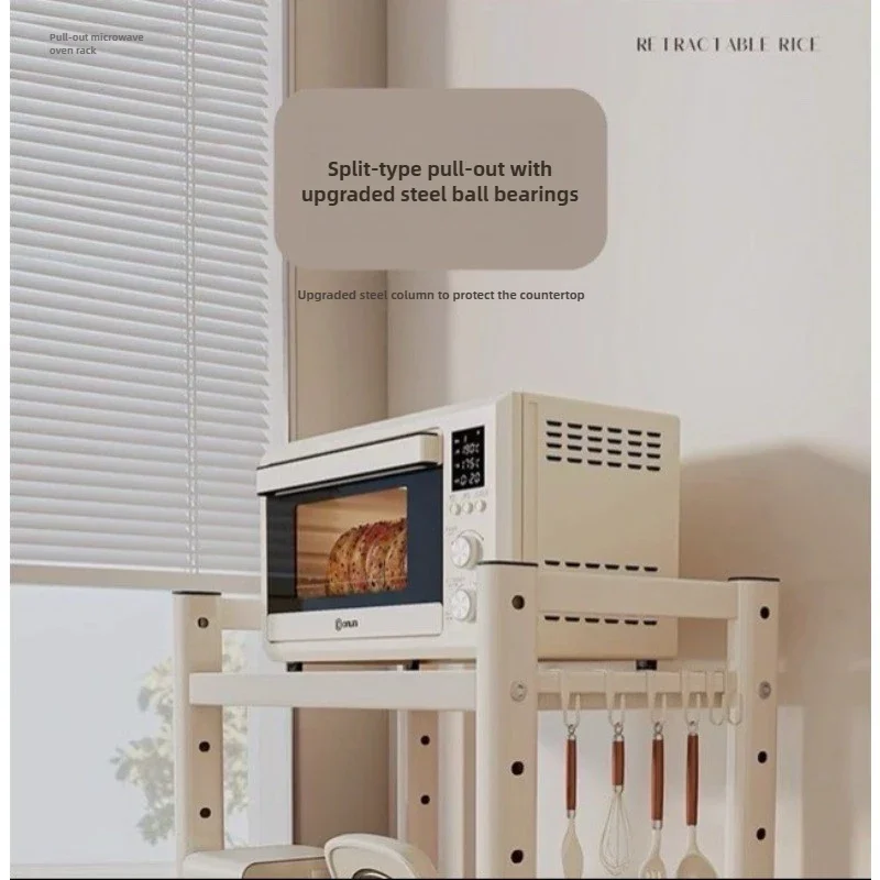 Pull-Out Microwave Storage Rack , Slideable Kitchen Organizer Stand for Countertop, Holds Air Fryer Rice Cooker to Save Space