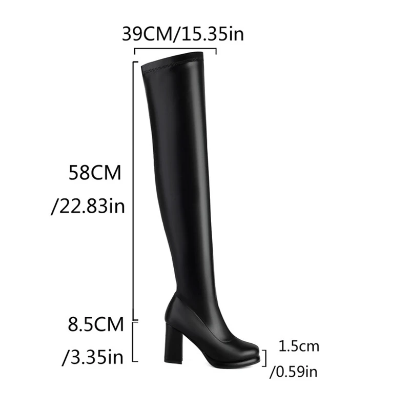 REAVE CAT Autumn Over Knee Boots 8.5cm Chunky Heel 1.5cm Platform Round Toe Leather Thigh High Big Size 46 47 48 US17