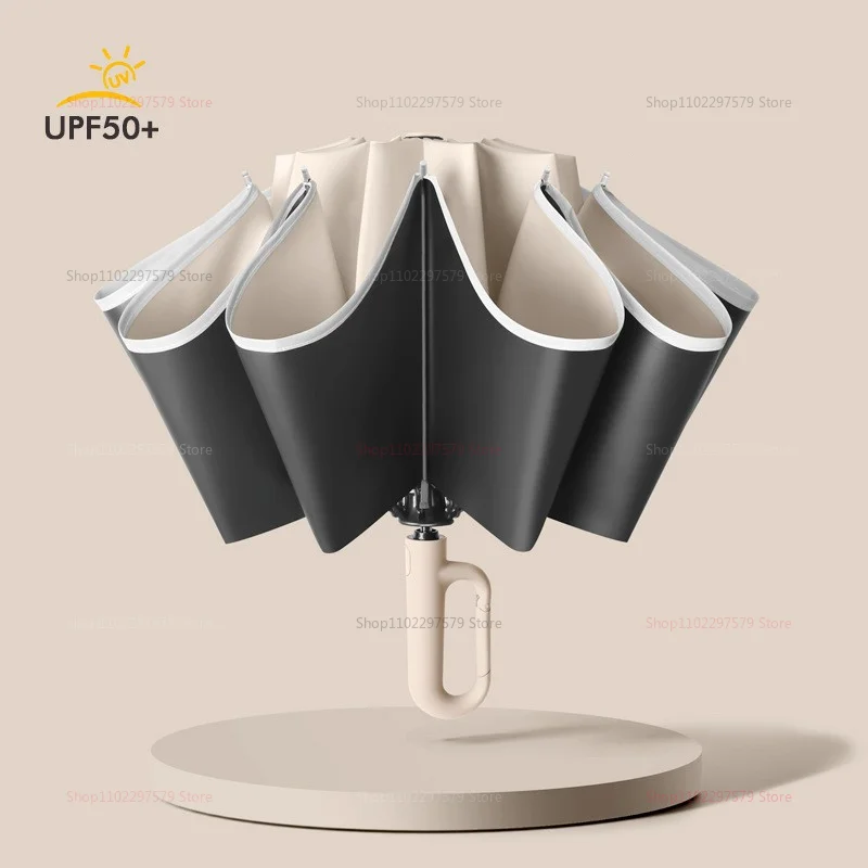 Large Double 125 Cm Automatic Umbrella With 10 Skeleton Weatherproof  Sun Protection UV Foldable Compact Hook Portable Umbrella
