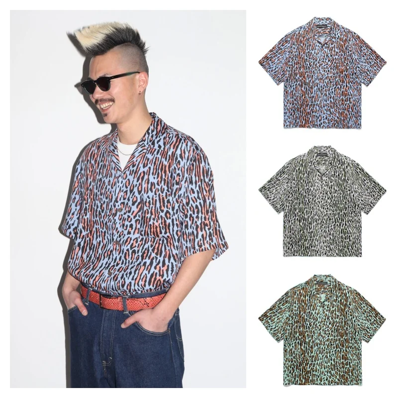 

High Street Mens Womens 25SS New WACKO MARIA Digital Print Dark Leopard Casual Fashion Brand Hawaii Short Sleeve Shirt