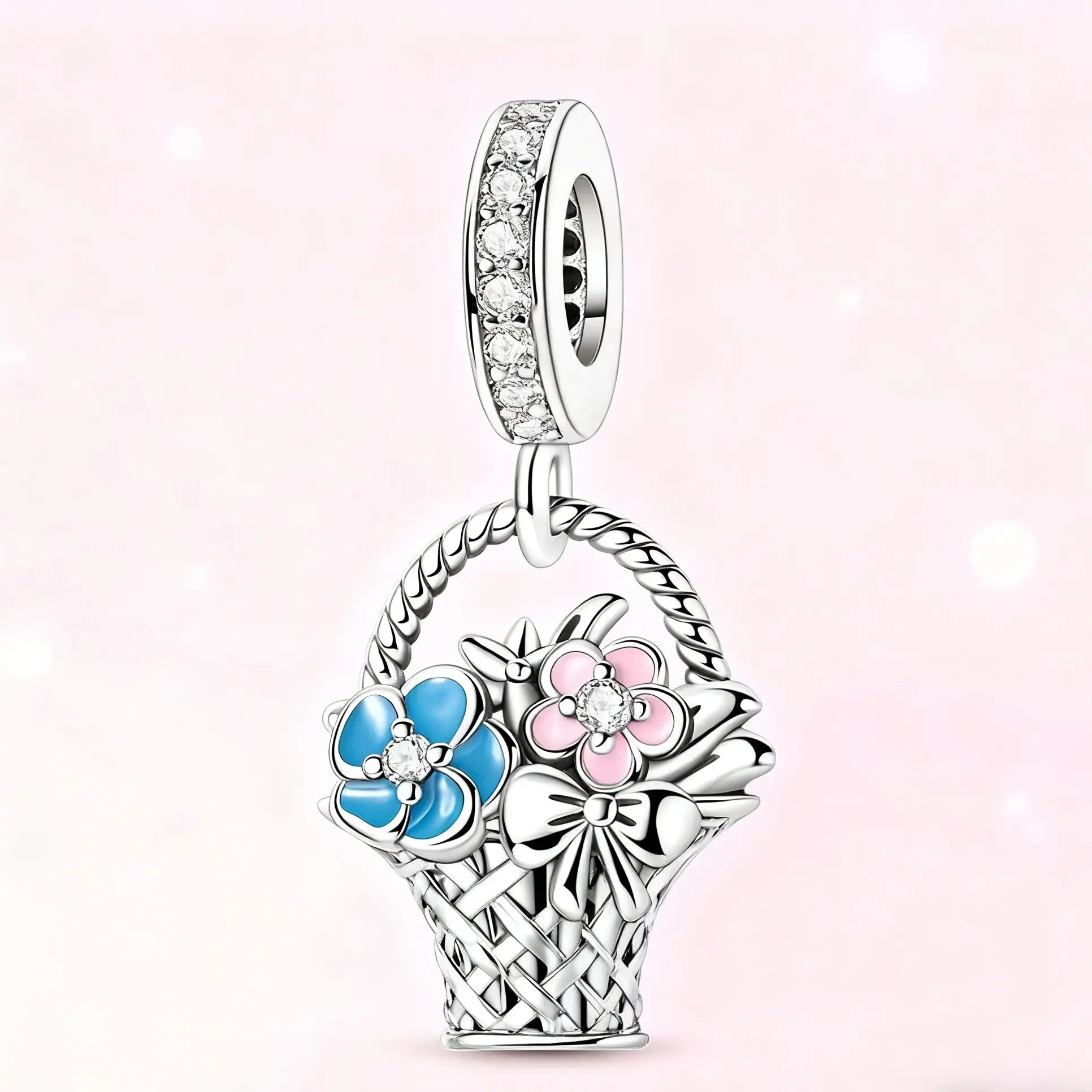

Flower Basket 925 Silver Charm For Woman Original Pendant Fit Bracelet Necklace Making Jewelry