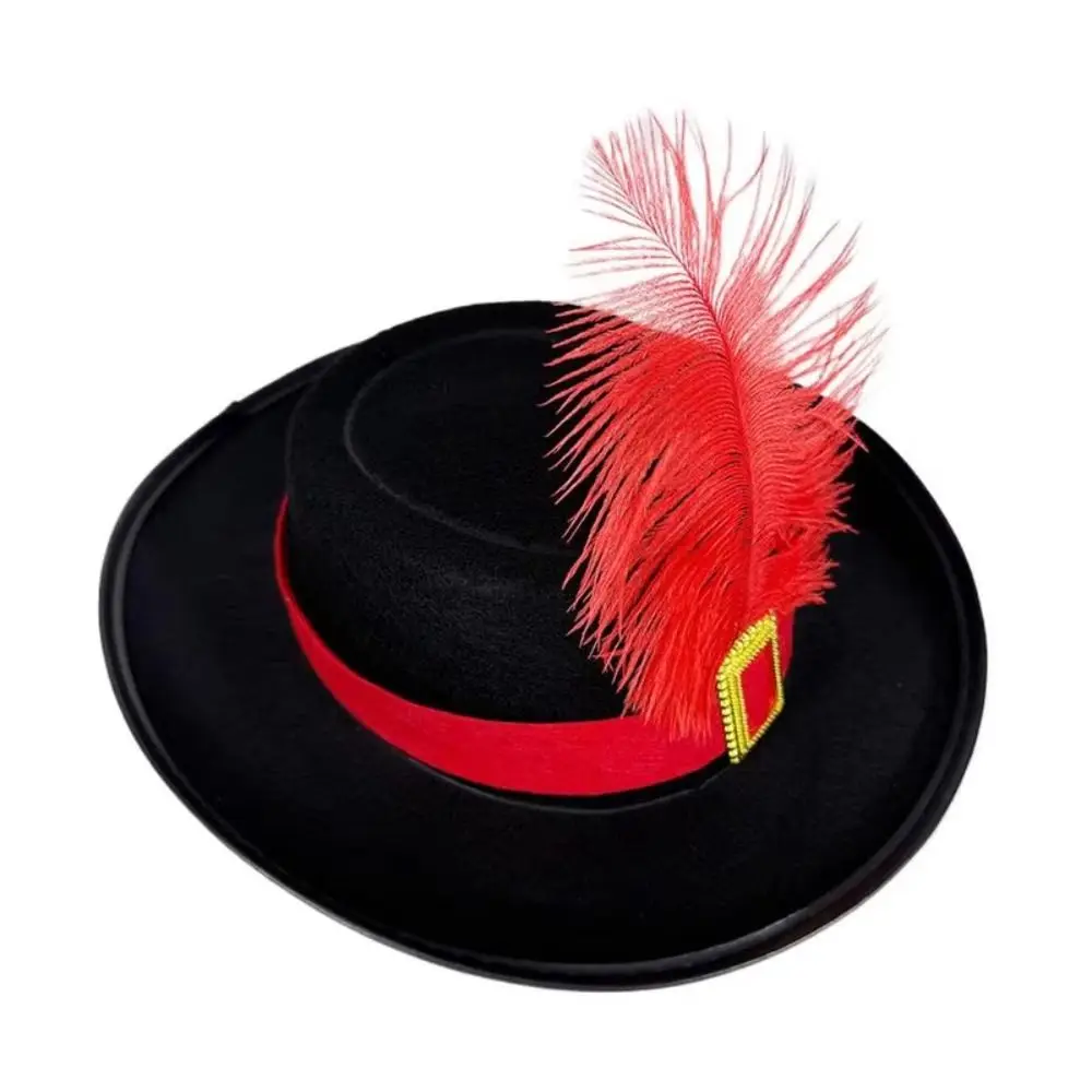 Vintage Black Musketeers Costume Hat With feathers Stage Performance Holiday Costume Hat Top Hats Magician Hat Kids Cosplay Hat