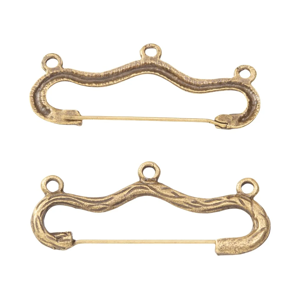 10pcs/LoT Vintage Wave Shape Brooches 3 Holes Charms For DIY Safety Pins Jewelry Making Supplies Accessories Components Crafts