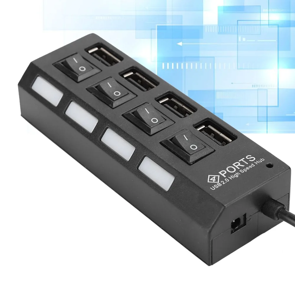 Portable 4 Ports USB2.0 Hub Plug and Play High Speed USB2.0 Splitter LED Indicators Multiport Adapter Gaming Setup