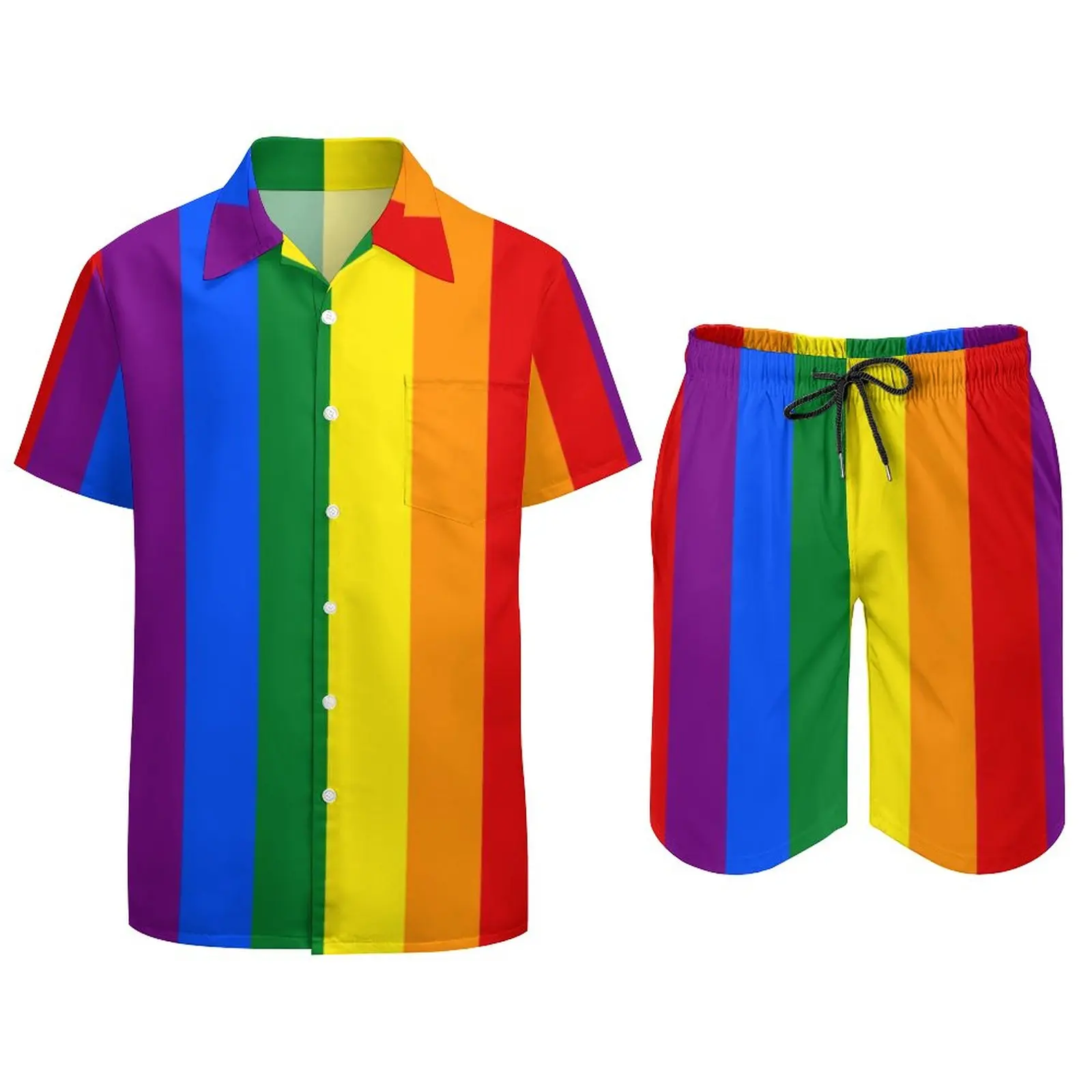 LGBT Rainbow Men Set Gay Pride Flag Print camicia Casual Set Hawaii Vacation Shorts Summer Suit 2 pezzi Big Size 2XL 3XL