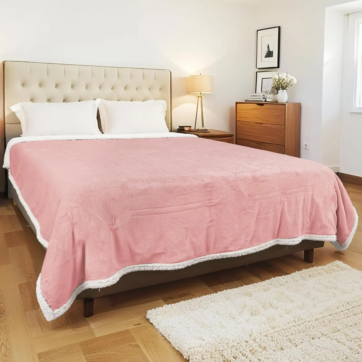 

Full Size 72x84 Inch Electric Heated Blanket - 10 Heat Settings, Auto Shut Off, Machine Washable, Light Pink