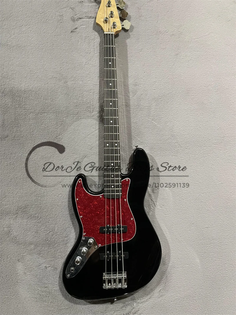 

Left hand Black Bass Guitar 4 Strings Bass Rosewood Fingerboard Maple Neck Red pearl Pickups Fixed Bridge