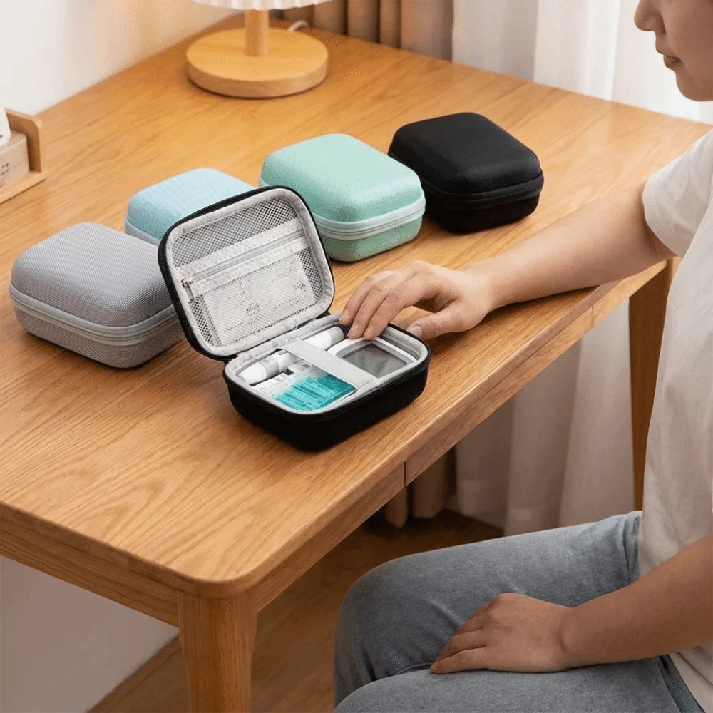 EVA Glucose Meter Storage Box Thickened Large Capacity Hard Shell Storage Box Shockproof Waterproof Insulin Organizer for Home