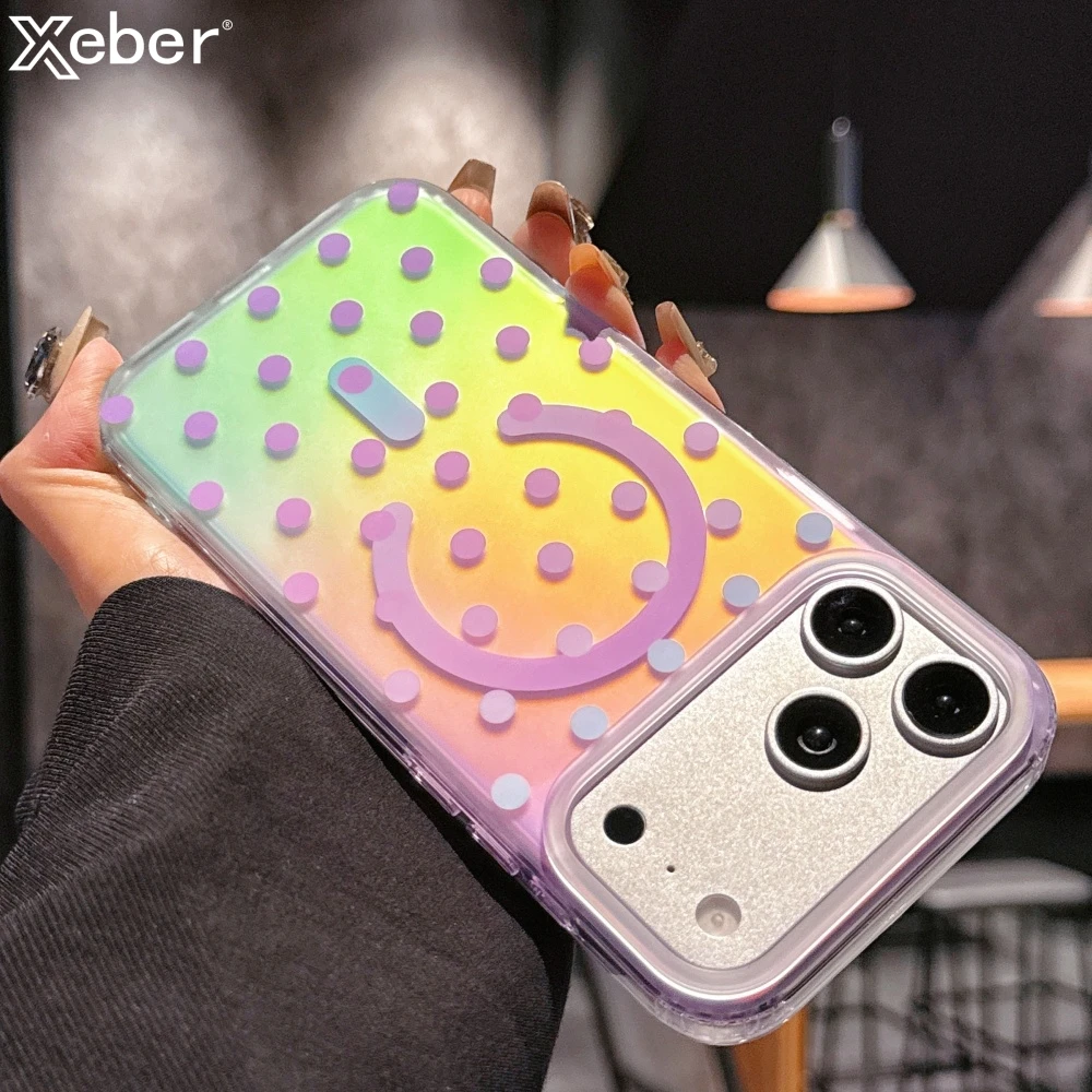 Gradient Laser Aurora Polka Dots Neon Magnetische Hülle für iPhone 18 17 16 15 14 13 Pro Max für MagSafe Stoßfeste Acryl-Abdeckung