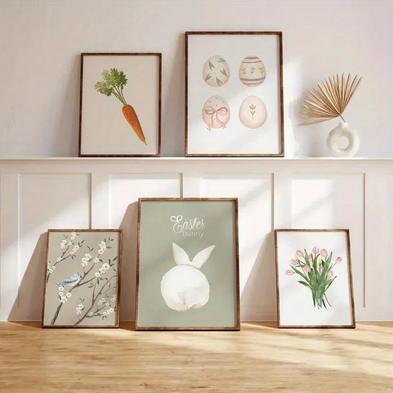 1pc frameless Canvas Painting 1 Piece of Frameless Charming Easter Bunny and Carrot Canvas Wall Art, Living Room Decoration, Per