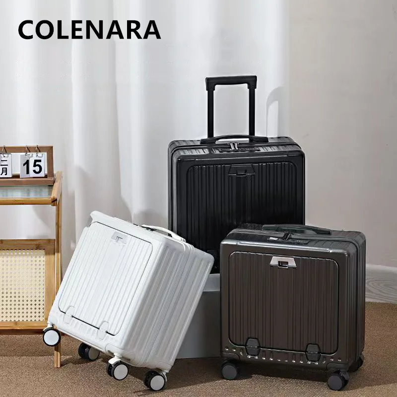 COLENARA High Quality Suitcase Front Opening Boarding Box USB Charging Multifunction Trolley Case 18 Inch Laptop Luggage