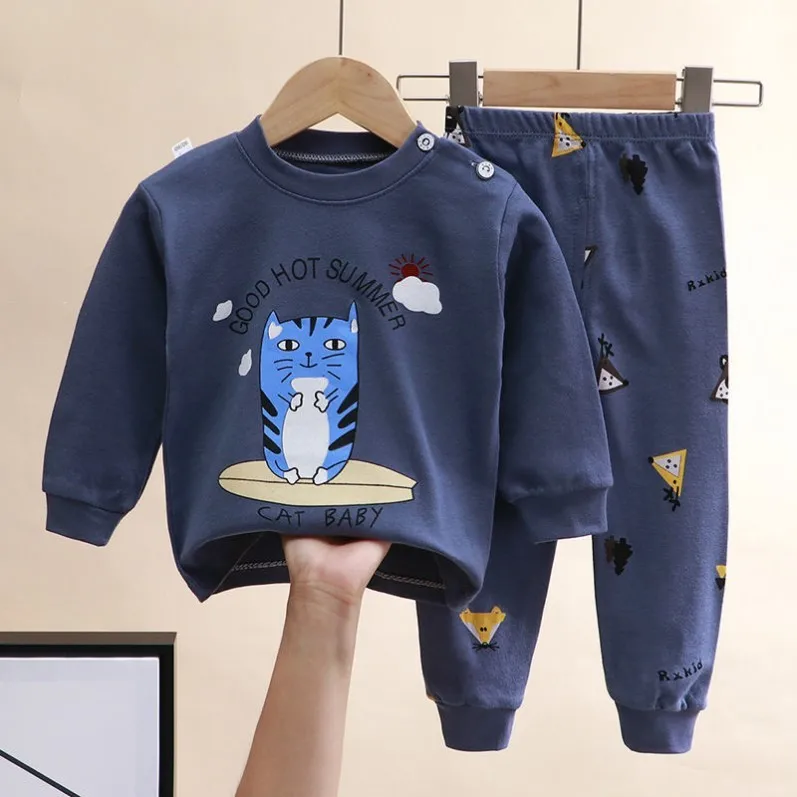 0 1 2 3 4years Baby Long Sleeve Suit Cartoon Printed Kids Home Clothes Pajamas Set Toddler Costume Cotton Children\'s Wear Pjs