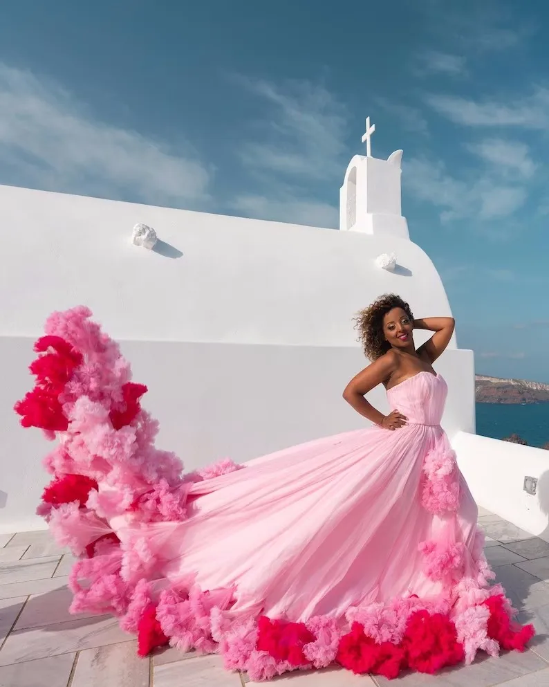 Increíble vestido de novia con volantes para fotografía, vestido de novia bohemio de tul esponjoso de colores mezclados para Sesión de fotos, vestido de maternidad de playa