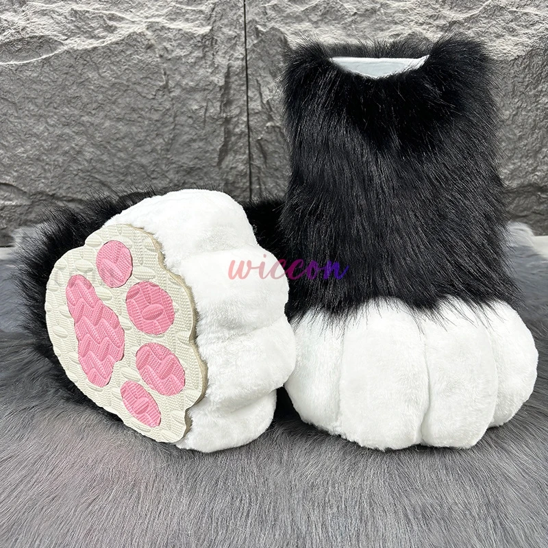 21Style New Kig Fursuit Cosplay Paw Shoes Furry Fursuit Cosplay Rubbit Cat Boots Cute Fluffy Animal Manga Party Wearable Costume