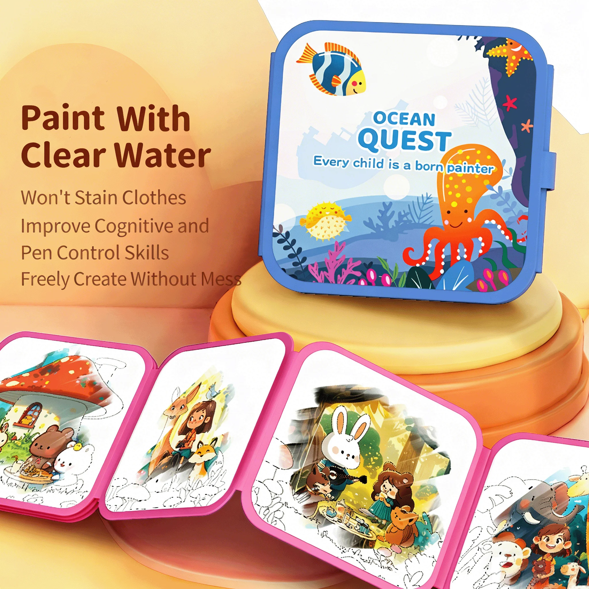 หนังสือวาดภาพน้ำวิเศษ: ชุดระบายสีน้ำใส หนังสือกราฟฟิตี้แบบใช้ซ้ำได้ – ของเล่นเสริมพัฒนาการสำหรับเด็กชายและเด็กหญิง