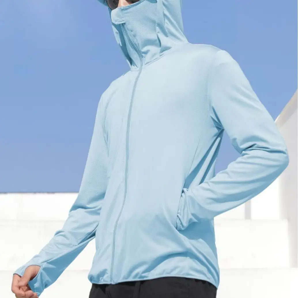 2024 Man Ice Silk Sun Protection Clothing Detachable Brim Hooded Long Sleeve Summer Thin Sunscreen Jacket Zipper Running Outwea