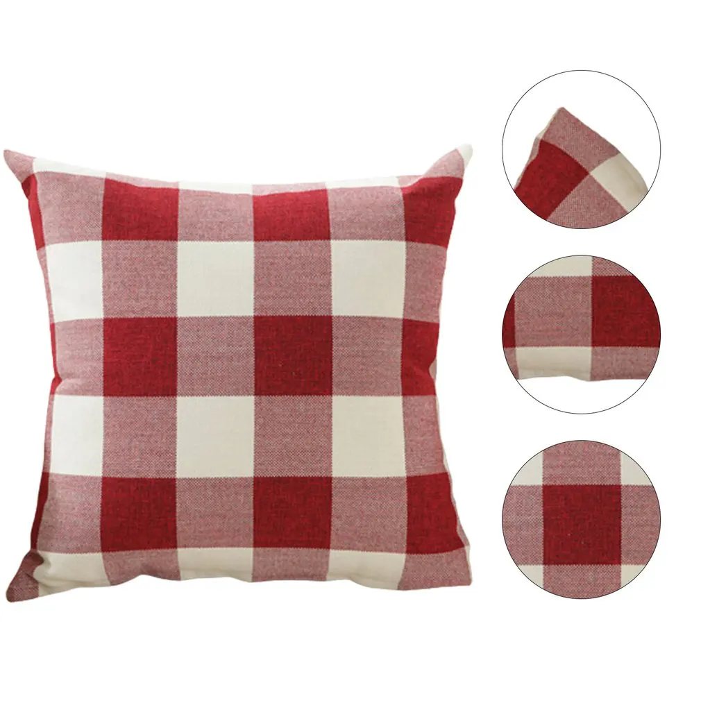 Funda de almohada cuadrada a cuadros grande clásica, cojín de cama, cojín de sofá, funda de almohada de lino