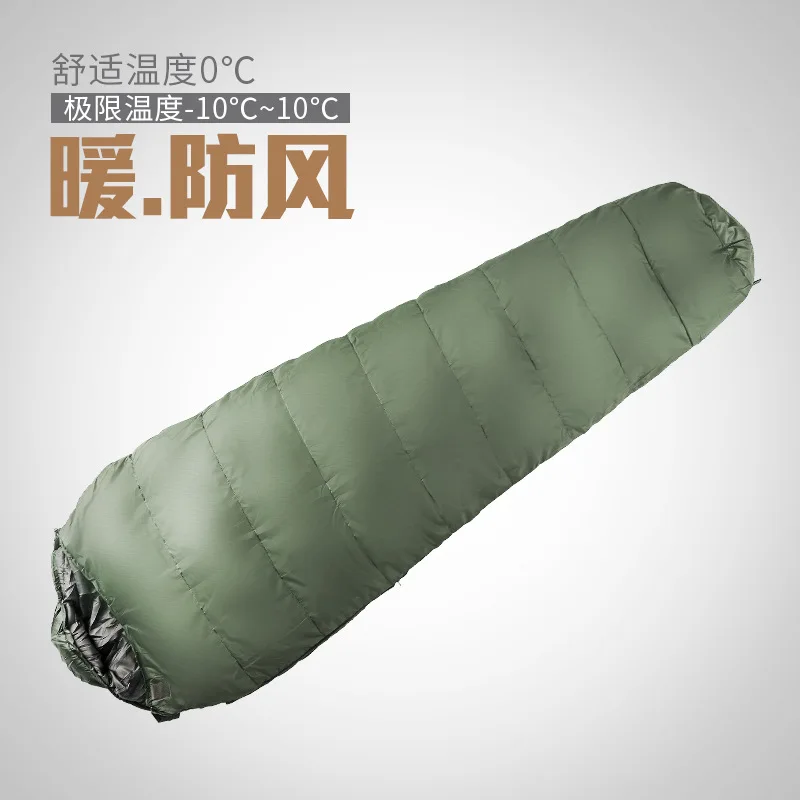 Single Soldier Sleeping Bag Outdoor Camping Travel plus-Sized Adult Thickened Cold Protection Warm Army Green Mummy Camping Slee