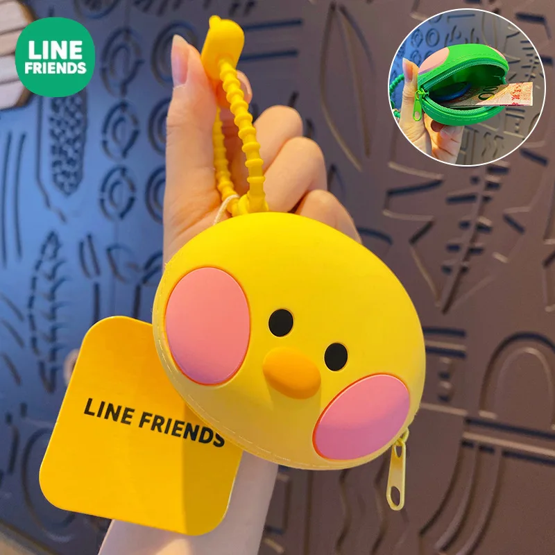 Kawaii Line Friends Coin Purse Cartoon Brown Student Mini Silicone Key Bag Round Face Frog Wallet Gift Headphone Storage Bag