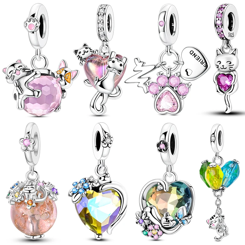 

Pink Cat Inlaid With Zircon Shape Dangle Charm Bead Fit 3mm Bracelet Bangle Necklace For Women Pendant Luxury DIY Jewelry Making