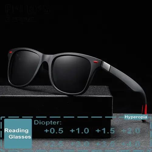 Gafas de sol cuadradas con lentes negros para hombre, gafas de lectura graduadas, lectores de presbicia teñidos, sombra para exteriores, gafas de sol con protección UV