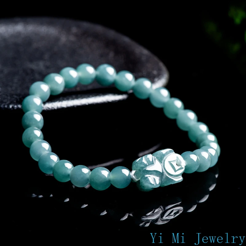 A-goods Jadeite Blue Water Ruyi Bravery Bracelet Ice Jade Couple Men and Women Fashion Single Circle Charm Jewelry Bracelet